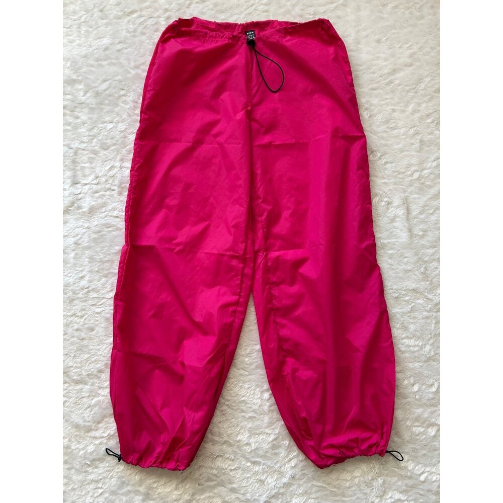 Hot Pink Parachute Baggy Pants with Bungee Drawstring Waist & Ankles- Medium